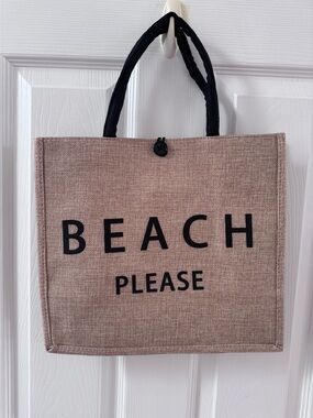 Beach Please Tote Bag in Taupe with Black Text NWOT
